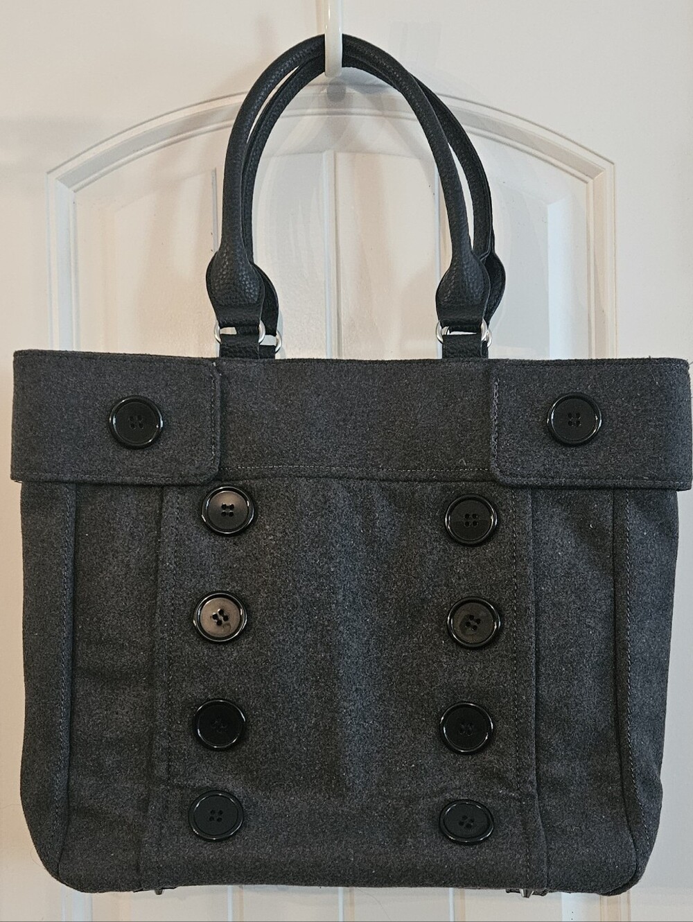 Gray Double-Breasted Button Tote Bag